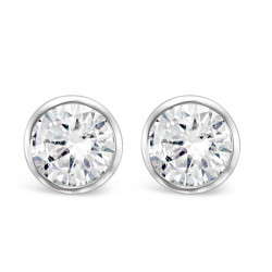 Round Rub-Over Set Solitaire Diamond Earrings, Set in 18ct White Gold. Tdw 0.70ct
